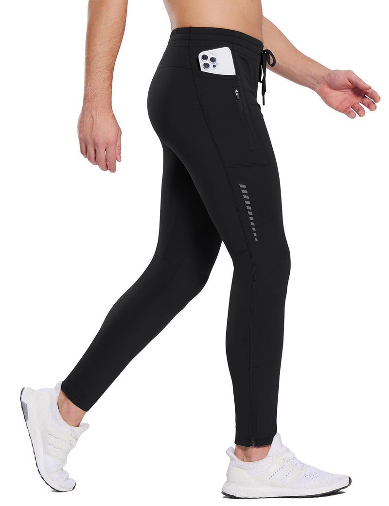 baleaf Thermal Running Tights for Men Fleece Lined Compression Leggings Winter Menâ€™s Pants with Zipper Pockets Cycling Gear Cold Weather Black S - Image 1