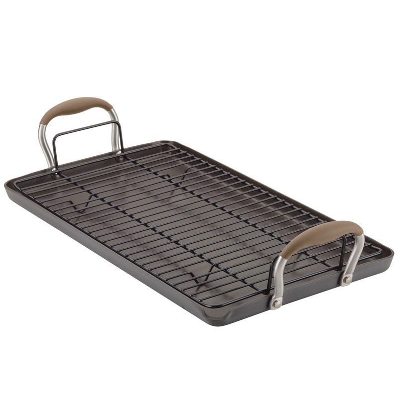 Anolon Advanced Home Hard Anodized Nonstick Double Burner GriddleGrill Pan with Roasting Rack 10 Inch x 18 Inch Bronze