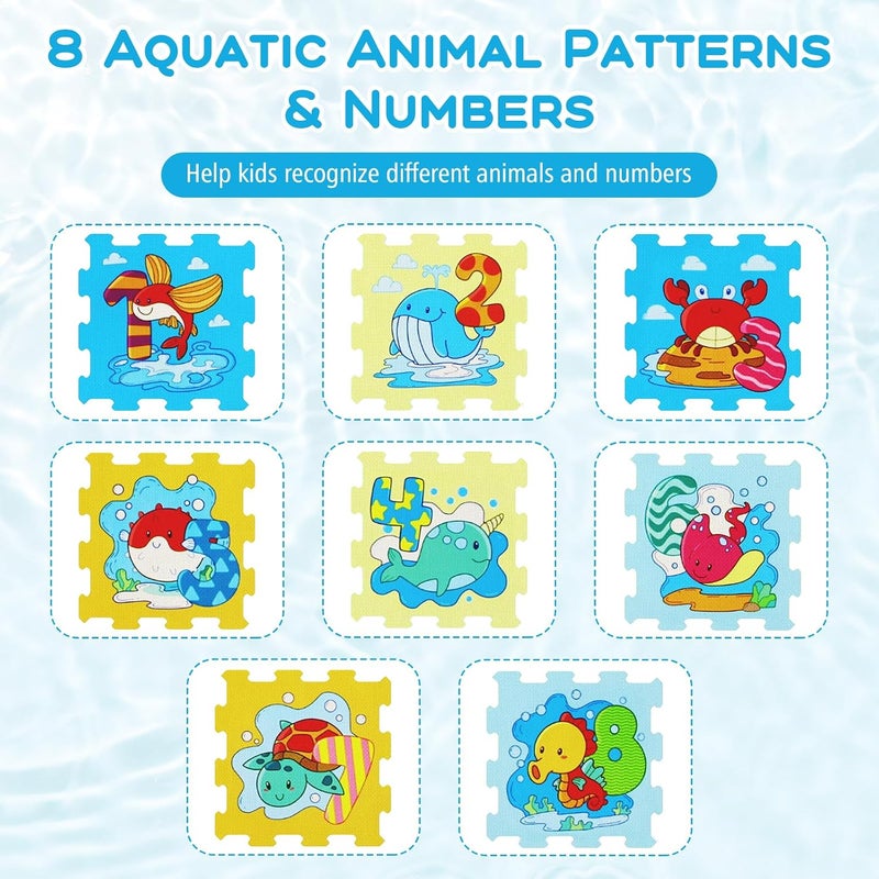 GLACER Kids Foam Puzzle Play Mat, 8-Piece Interlocking Baby Floor Puzzle Tiles w/Educational Animal Patterns, Non-Slip Waterproof Foam Crawling Mat for Toddler Playroom (Ocean Life Pattern) - Image 5
