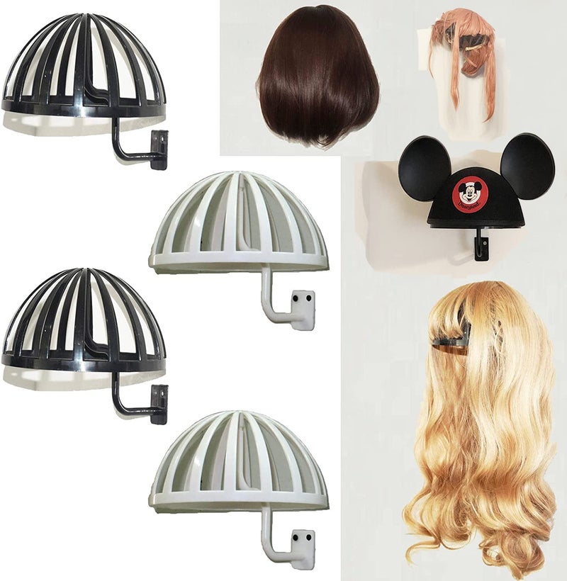 Pmsanzay 4 Pack Wall Mount Hanging Wig Stand Wig Drying Holders Plastic Wigs and HatsCap Rack Styling Drying Display Hangers hold the shape of the wig and are EASY TO MOUNT 2 Black2 White