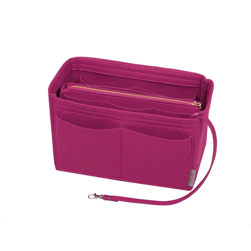 ZTUJO Purse Organizer Insert Felt Bag Organizer with Metal Zipper Handbag Tote Shaper For Speedy Neverfull Tote 7 SizesSlender Medium Rosy - Image 2