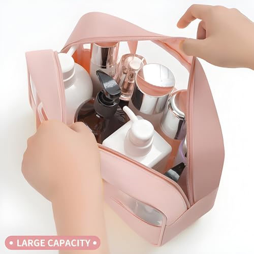 Myfav MY FAV Travel Toiletry Pouch for Women & Men, Portable Cosmetic Organizer Bag for Full-Sized Shampoo, Brushes Set, Toys, Stationery, Bathroom & Makeup Accessories (Pink, 3 pcs Set) - Image 4
