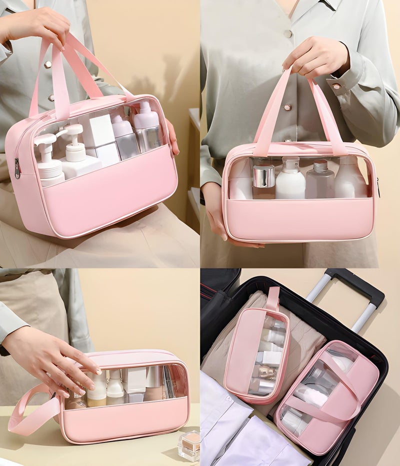 Myfav MY FAV Travel Toiletry Pouch for Women & Men, Portable Cosmetic Organizer Bag for Full-Sized Shampoo, Brushes Set, Toys, Stationery, Bathroom & Makeup Accessories (Pink, 3 pcs Set) - Image 5
