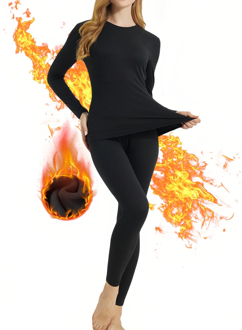 Naxifly Thermal Underwear for Women,Long Johns Thermal Set Wool Women Thermal Underwear Set, High Elasticity, Base Layer Long Sleeve Thermals with Fleece Lined for Indoor, Hiking, Outdoor Sports（Black) - Image 1