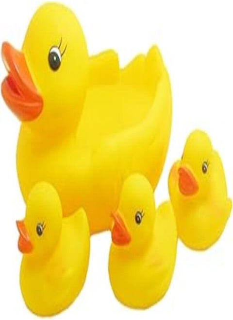 VGRASSP 4 Pcs Squeaky Rubber Duck Family Toy Set for Baby and Toddlers | Baby Bathing, Floating, Water Pool, Tub Toys | Soft Duck Family - 1 Parent Duck with Squeaky Sound and 3 Child Ducks