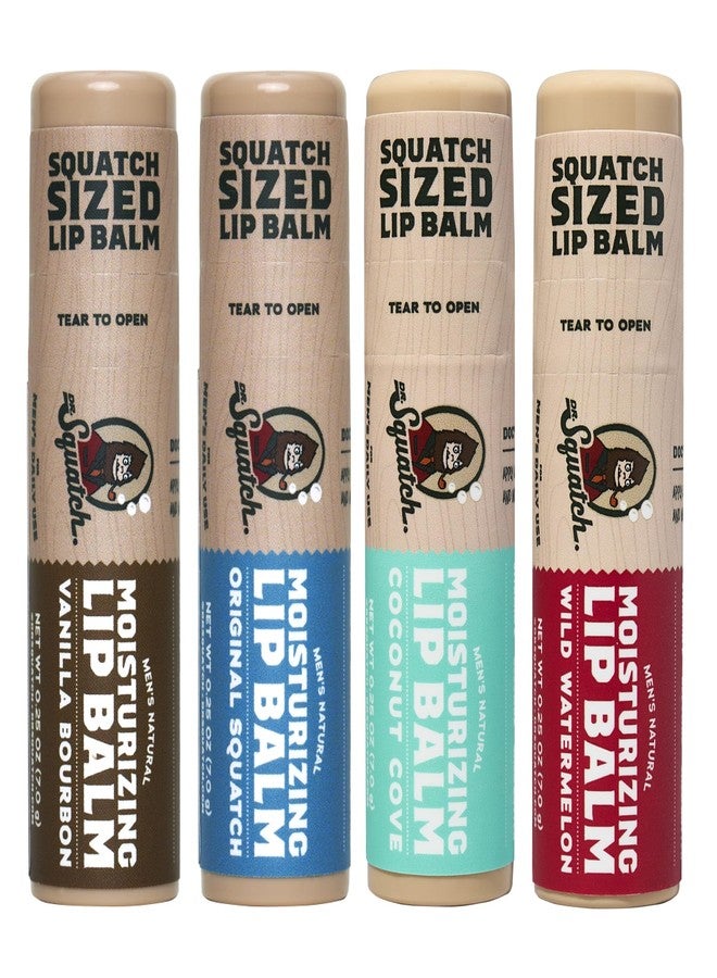 Dr. Squatch Natural Lip Balm for Men - Men’s Lip Care for Dry, Chapped Lips - Coconut Oil, Shea Butter & Beeswax - Original Squatch, Vanilla Bourbon, Coconut Cove, Wild Watermelon (0.25 oz, 4 Pack) - Image 1