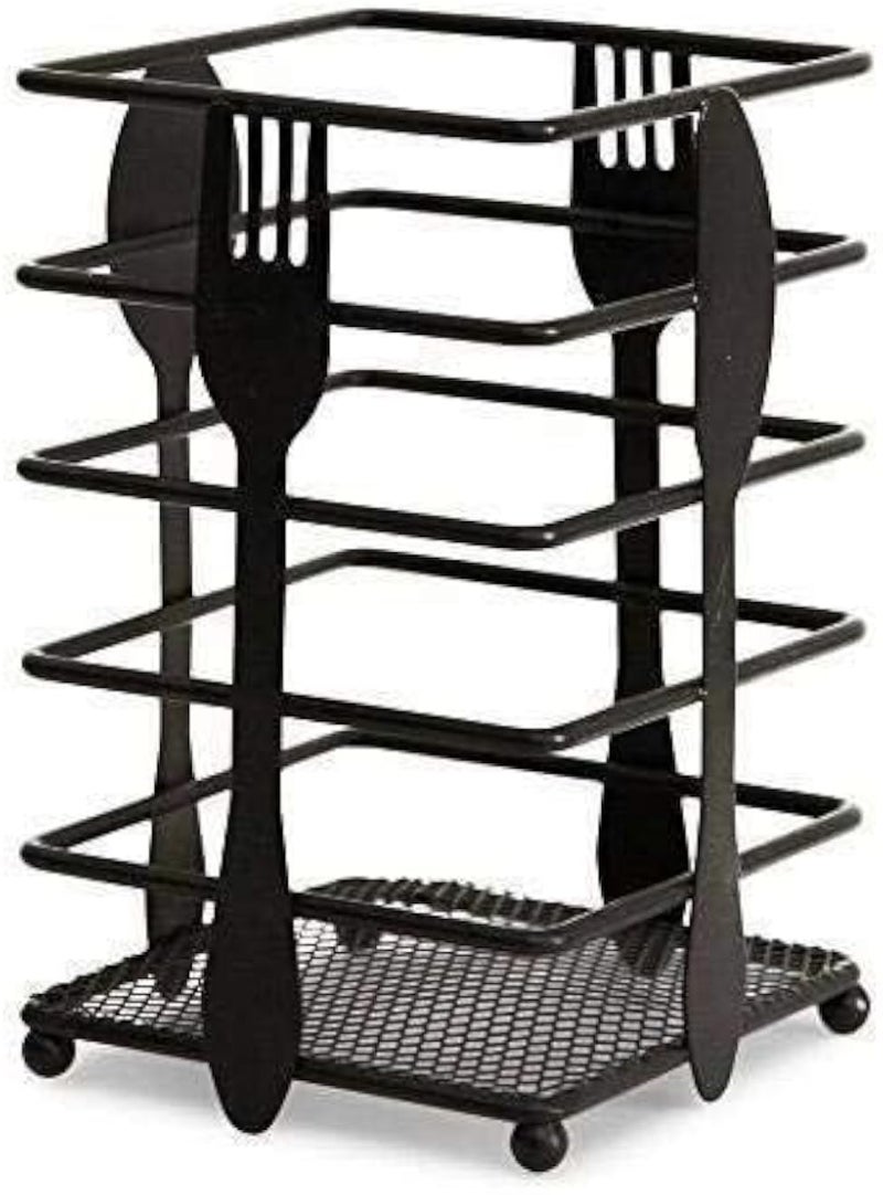Kitchen Utensil Holder Organiser, Steel Cutlery Caddy with Wheels, Black