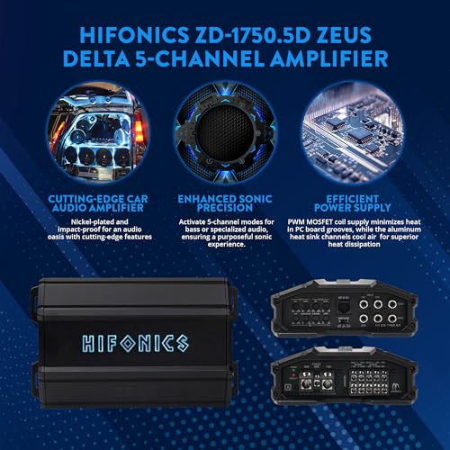 Hifonics Zeus Delta 1,750 Watt Compact 5 Channel Nickel Plated Mobile Car Audio Amplifier with Auto Turn On Feature, ZD-1750.5D, Black - Image 3