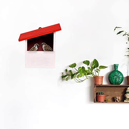Cket Bird House for Sparrow, Hummingbird, Kingfisher Bird Nest for Balcony Made with Water Resistant Wooden with Hanging and Wall Patch (Wooden-Red) (Pack of 6) - Image 2