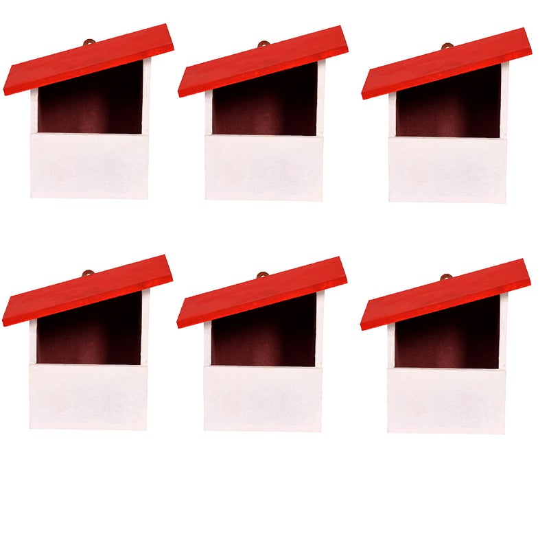 Cket Bird House for Sparrow, Hummingbird, Kingfisher Bird Nest for Balcony Made with Water Resistant Wooden with Hanging and Wall Patch (Wooden-Red) (Pack of 6) - Image 1
