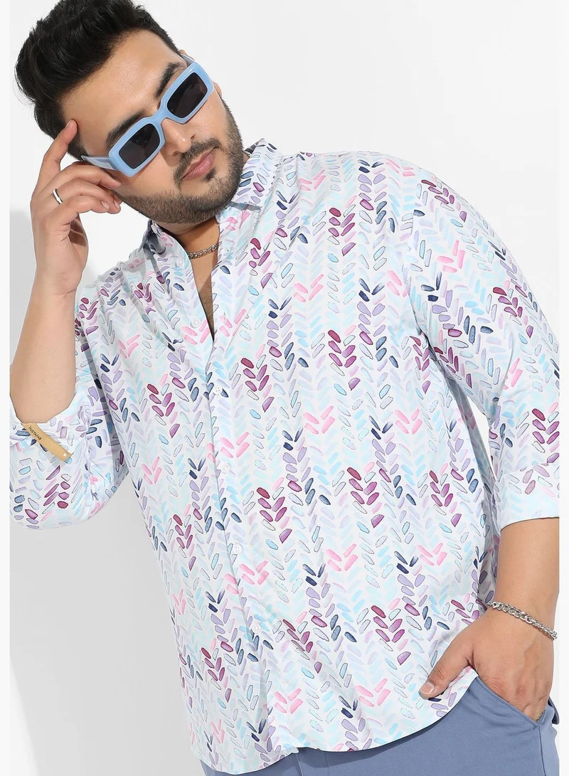 Instafab Plus Printed Spread Collar Long Sleeve Shirt