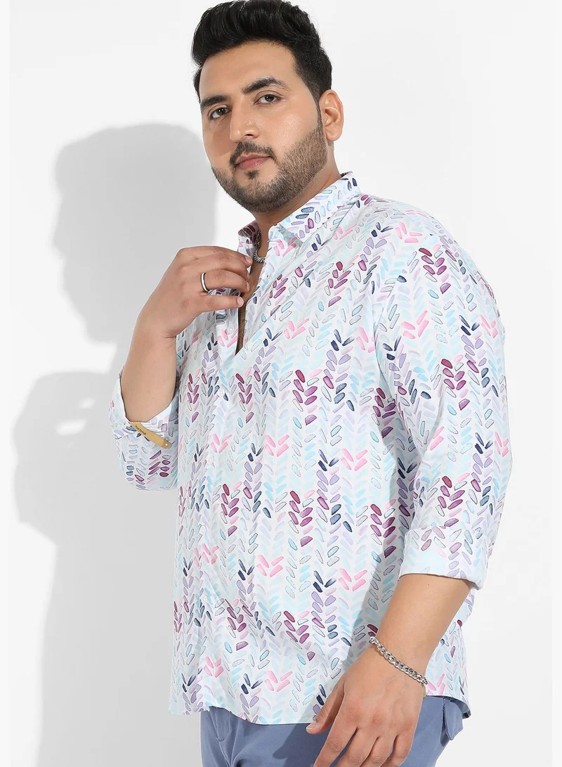 Instafab Plus Printed Spread Collar Long Sleeve Shirt