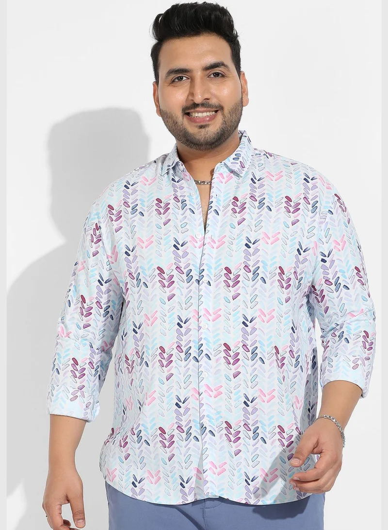 Instafab Plus Printed Spread Collar Long Sleeve Shirt