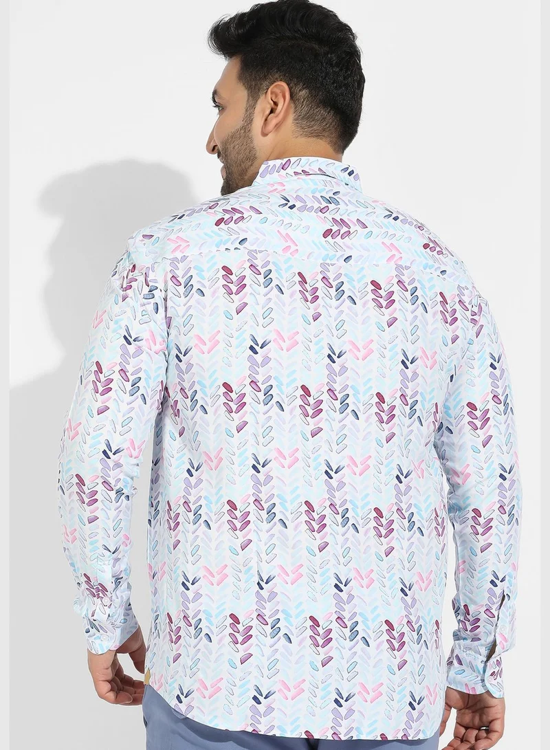 Instafab Plus Printed Spread Collar Long Sleeve Shirt