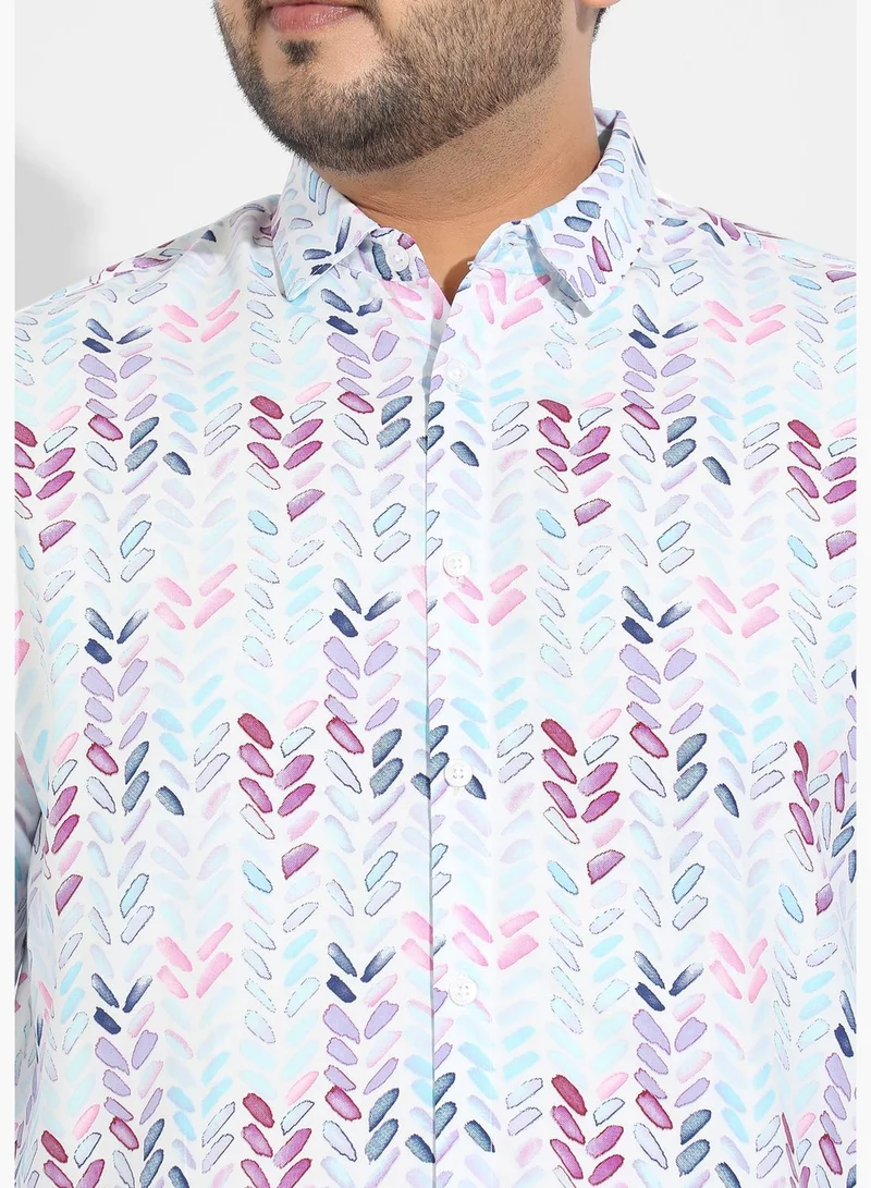 Instafab Plus Printed Spread Collar Long Sleeve Shirt