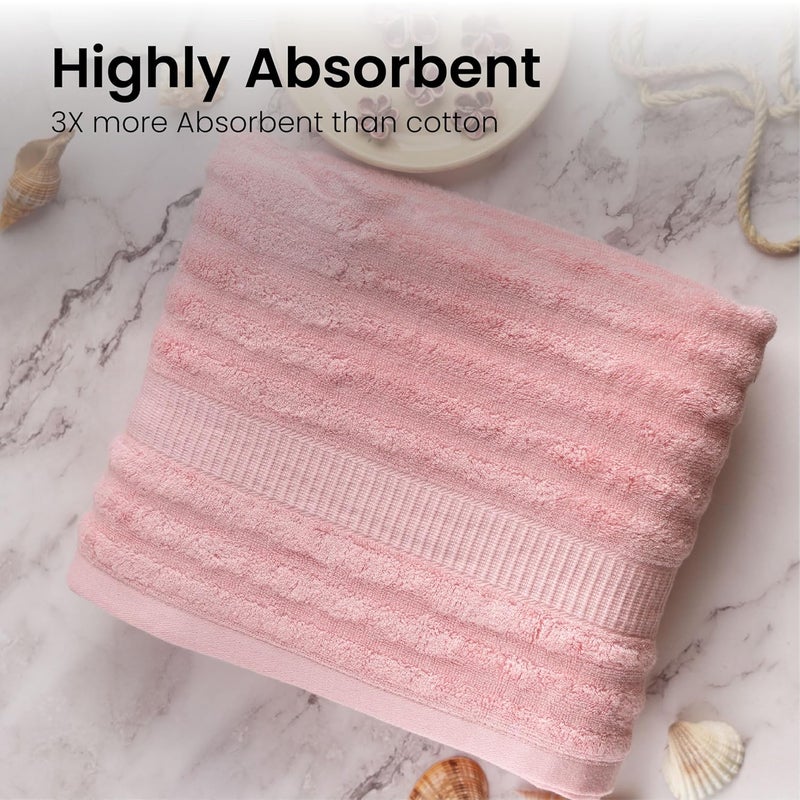 Mush Bamboo 3 PieceTowels Set | Ultra Soft, Absorbent and Antimicrobial 600 GSM (Bath Towel, Hand Towel and Face Towel) Perfect for Daily Use and Gifting (Pink) - Image 3