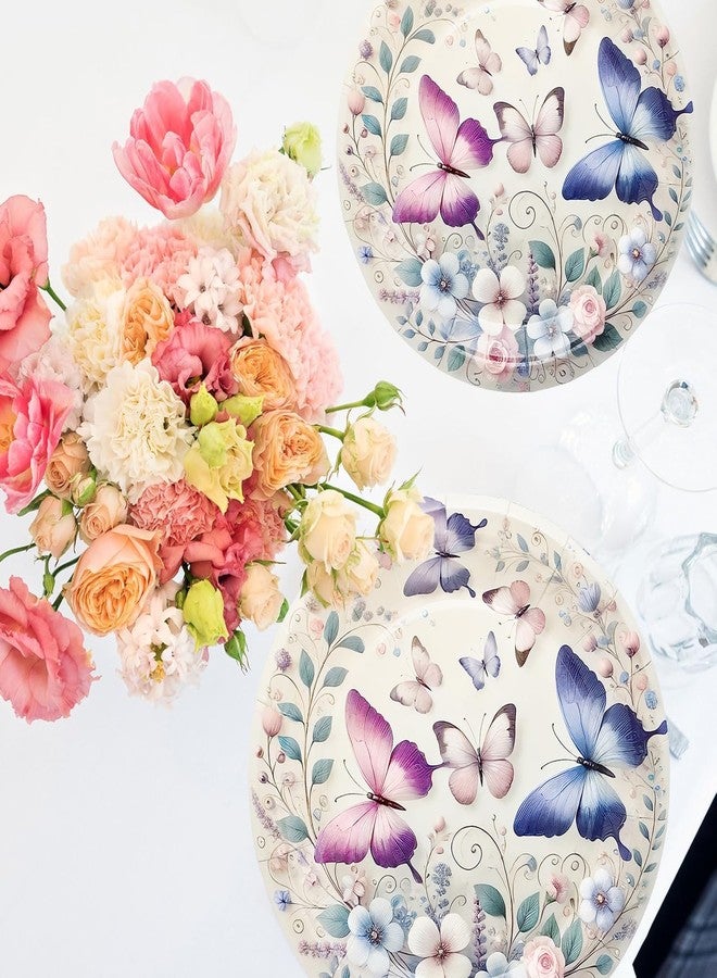 HSPAIDYP 50Pcs Butterfly Plates Butterfly Birthday Party Supplies 7" Pink Purple Butterflys Paper Plates Spring Floral Shower Spring Summer Picnic Wedding Tea Party Vintage butterflyParty Decor - Image 2