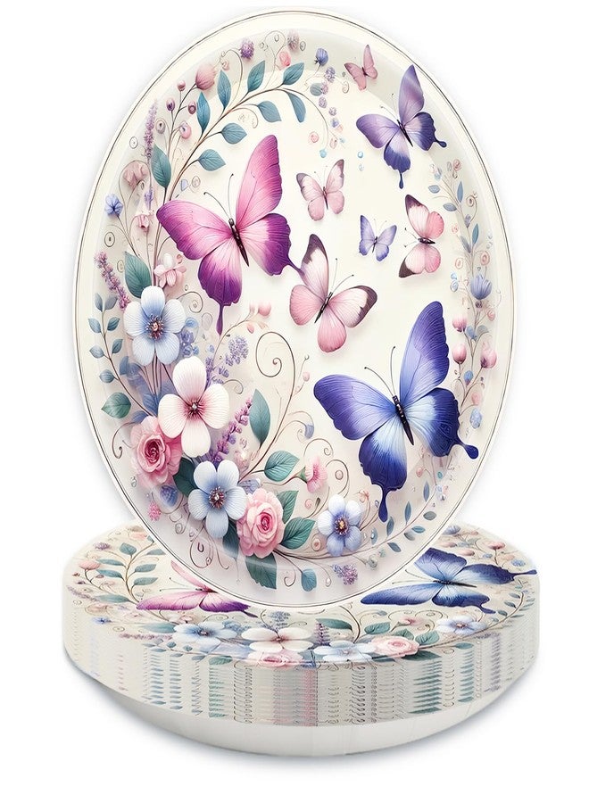 HSPAIDYP 50Pcs Butterfly Plates Butterfly Birthday Party Supplies 7" Pink Purple Butterflys Paper Plates Spring Floral Shower Spring Summer Picnic Wedding Tea Party Vintage butterflyParty Decor - Image 1