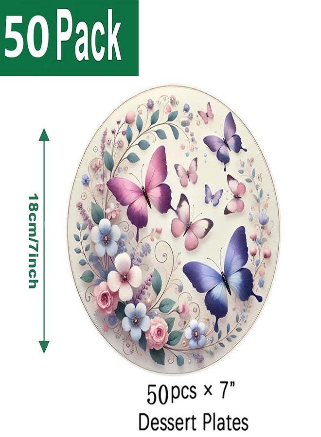 HSPAIDYP 50Pcs Butterfly Plates Butterfly Birthday Party Supplies 7" Pink Purple Butterflys Paper Plates Spring Floral Shower Spring Summer Picnic Wedding Tea Party Vintage butterflyParty Decor - Image 3