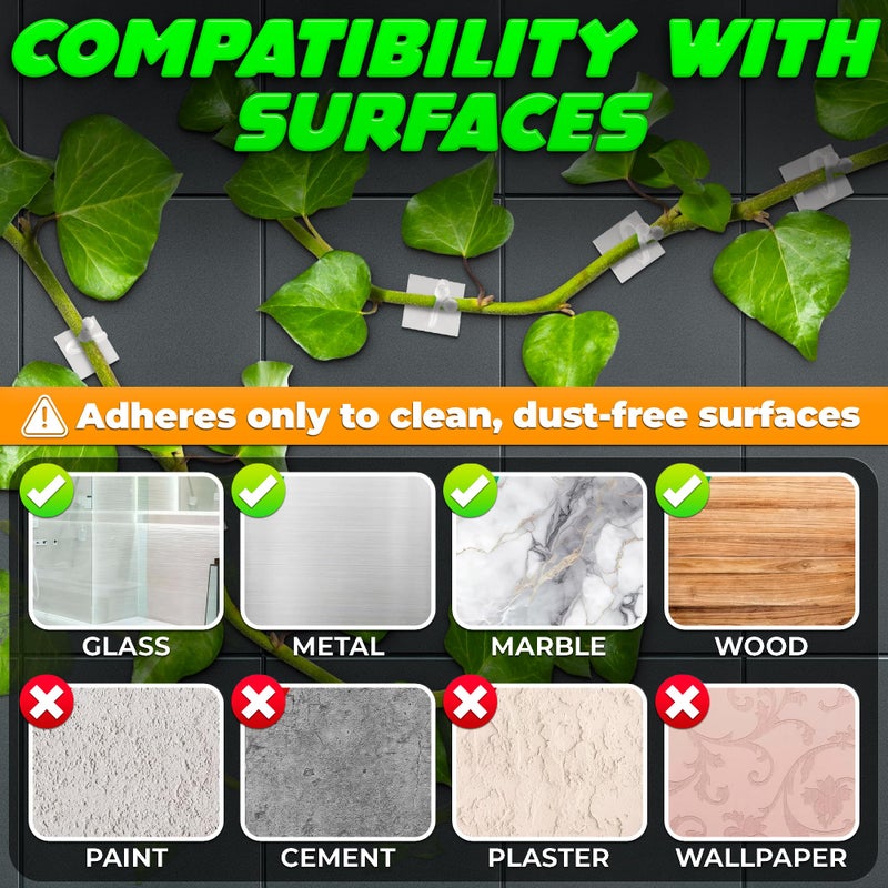 DIMROM 100Pcs Clear Plant Clips for Climbing Plants Indoor - White & Flexible Climbing Plant Wall Clips for Vines - Universal Size Vine Clip Set with Self-Adhesive Mount, Easy Installation and Strong Grip - Image 3