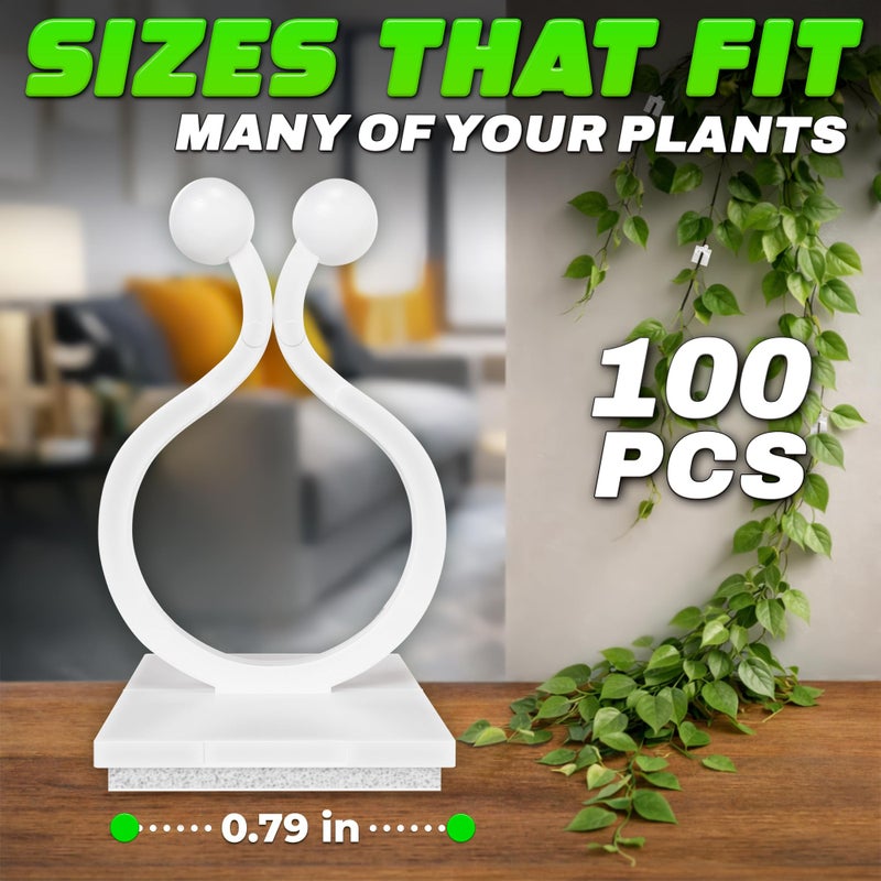 DIMROM 100Pcs Clear Plant Clips for Climbing Plants Indoor - White & Flexible Climbing Plant Wall Clips for Vines - Universal Size Vine Clip Set with Self-Adhesive Mount, Easy Installation and Strong Grip - Image 2