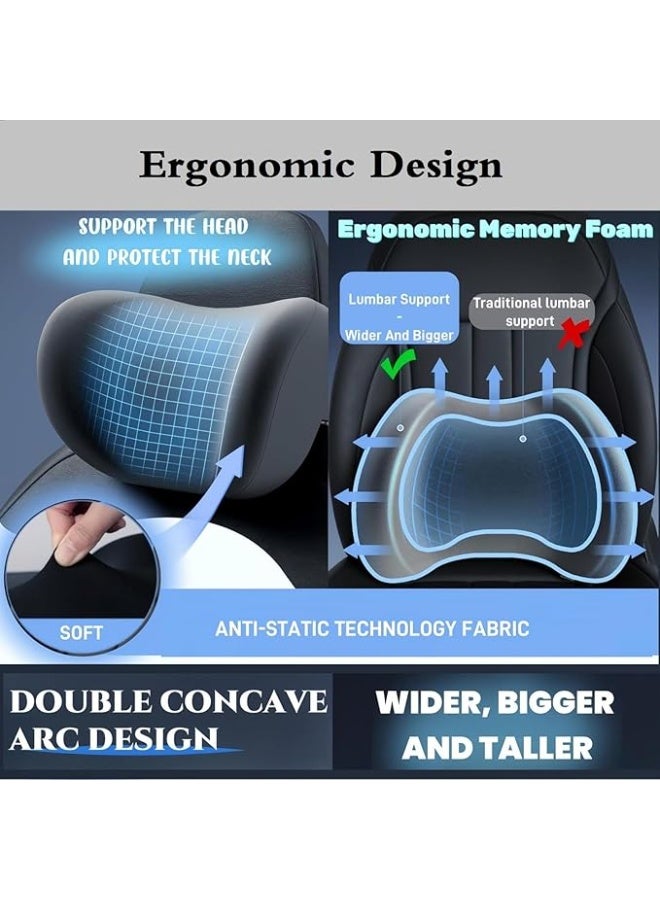 Memory Foam Car Headrest Neck Pillow and Lumbar Support Cushion Set for Pain Relief - Black - Image 4