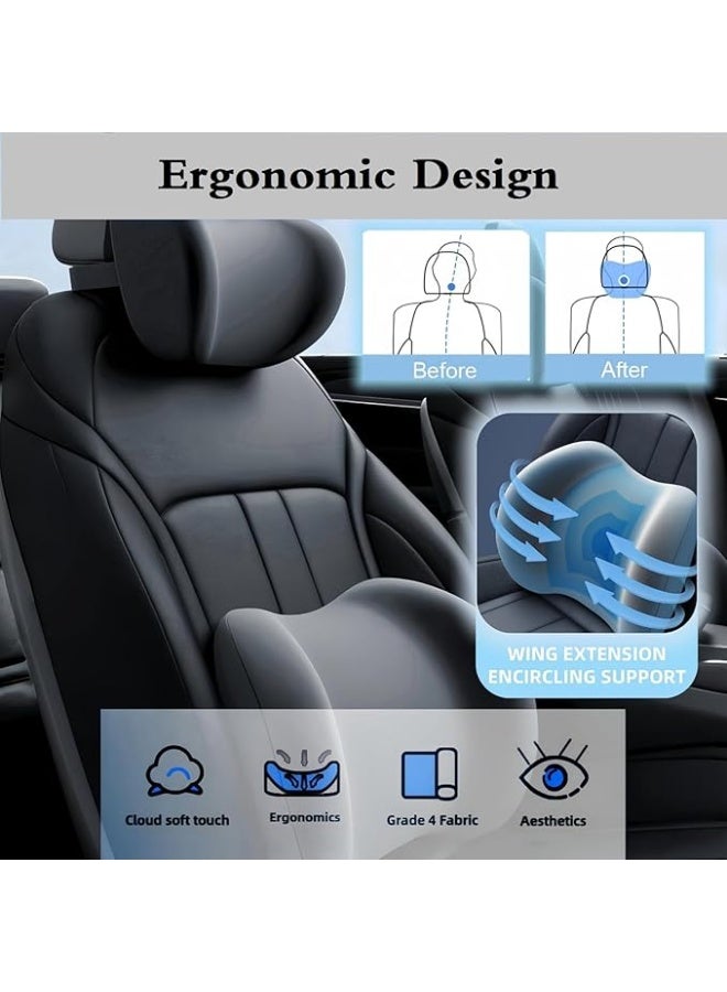 Memory Foam Car Headrest Neck Pillow and Lumbar Support Cushion Set for Pain Relief - Black - Image 2