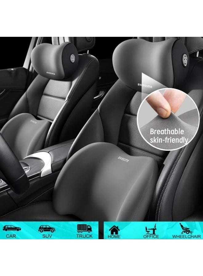 Memory Foam Car Headrest Neck Pillow and Lumbar Support Cushion Set for Pain Relief - Black - Image 3