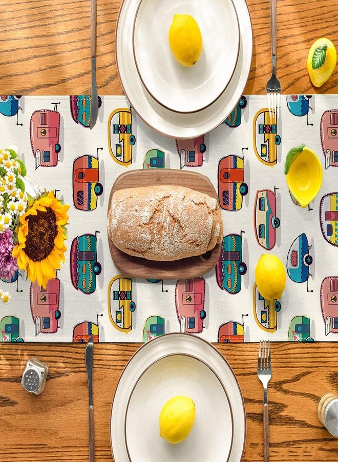 Yarcooly Camping Table Runner Picnic Table Cover Happy Camper Party Decor Camping Party Decorations for Spring Summer - Image 3