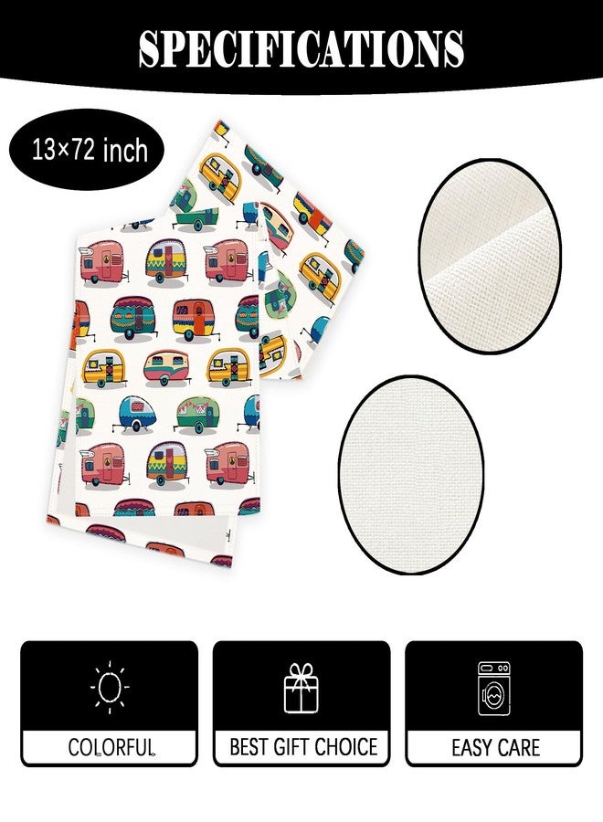 Yarcooly Camping Table Runner Picnic Table Cover Happy Camper Party Decor Camping Party Decorations for Spring Summer - Image 2