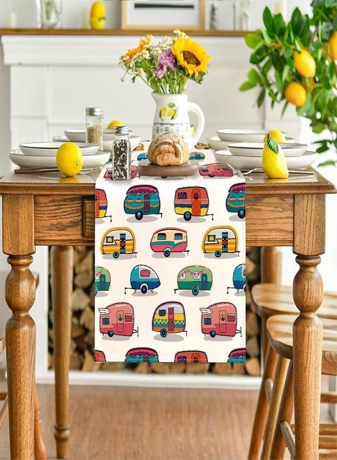 Yarcooly Camping Table Runner Picnic Table Cover Happy Camper Party Decor Camping Party Decorations for Spring Summer - Image 5