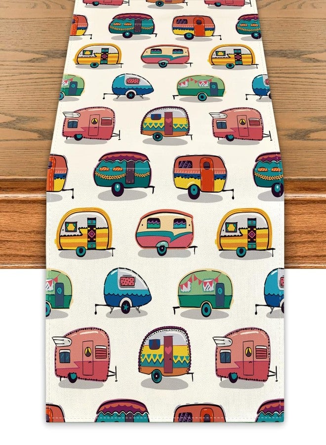 Yarcooly Camping Table Runner Picnic Table Cover Happy Camper Party Decor Camping Party Decorations for Spring Summer - Image 1