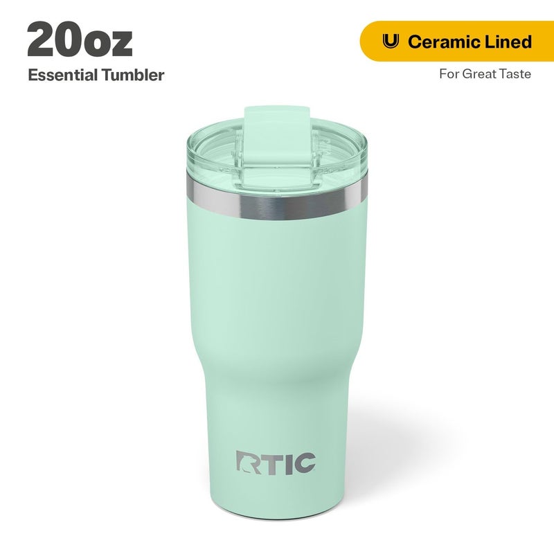 RTIC 20oz Essential Tumbler with Lid, Ceramic Lined, Insulated, Stainless Steel, Metal, Double Wall Vacuum-Insulation, Travel Cup for Iced Coffee, Tea, Hot and Cold Drink, Fresh Mint - Image 2