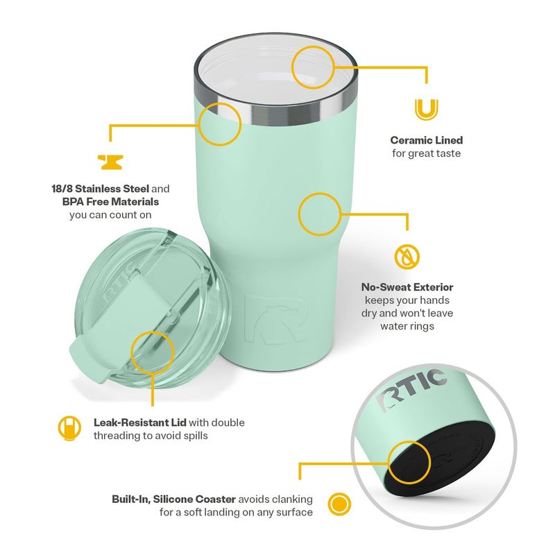 RTIC 20oz Essential Tumbler with Lid, Ceramic Lined, Insulated, Stainless Steel, Metal, Double Wall Vacuum-Insulation, Travel Cup for Iced Coffee, Tea, Hot and Cold Drink, Fresh Mint - Image 4