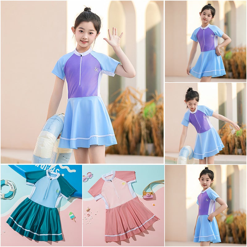 Summer New Quick-Drying Swimsuit, Fresh Seaside Beach Style Fabric, Light, Breathable, Comfortable and Non-Stretching Swimsuit Skirt for Older Children - Image 5