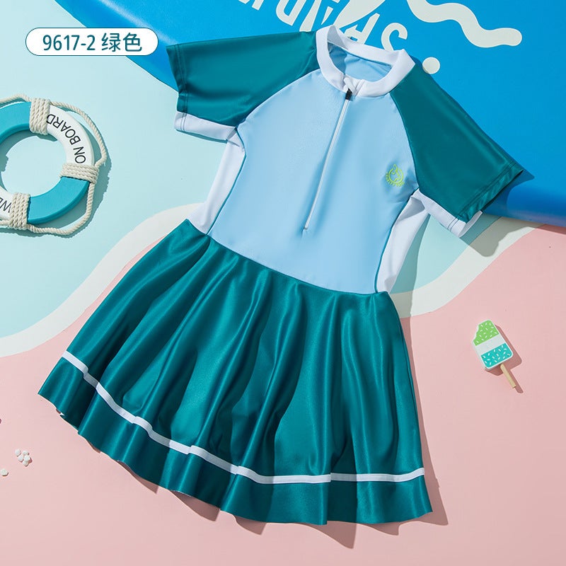 Summer New Quick-Drying Swimsuit, Fresh Seaside Beach Style Fabric, Light, Breathable, Comfortable and Non-Stretching Swimsuit Skirt for Older Children - Image 1