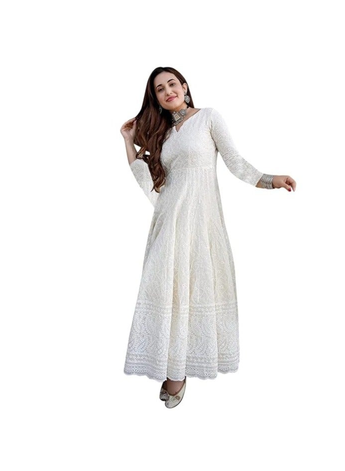 مملكة الإكسسوارات ثوب كورتي طويل من تشيكانكاري باللون الأبيض للنساء  - Image 2
