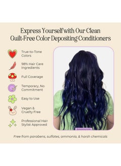 INH Semi Permanent Hair Color | Color Depositing Conditioner | Dark Blue Hair Dye | No Bleach No Peroxide Temporary Royal Sapphire Tint For Women, Men | Vegan, Sulfate & Ammonia Free, Ready To Use 6Oz 