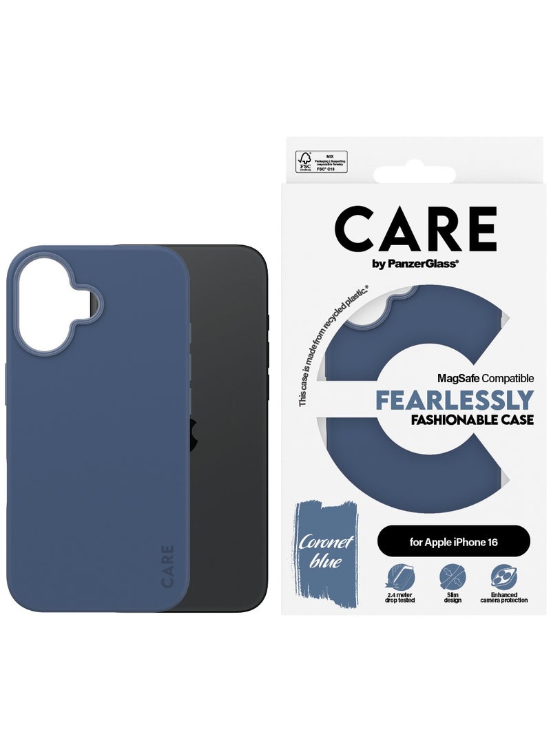 PanzerGlass CARE by PanzerGlass® Phone Case for Apple iPhone 16 Blue Slim Design, Fashion Elegant Look, Enhanced Camera Protection, Recycled Materials, Seamless MagSafe Compatibility - Image 1