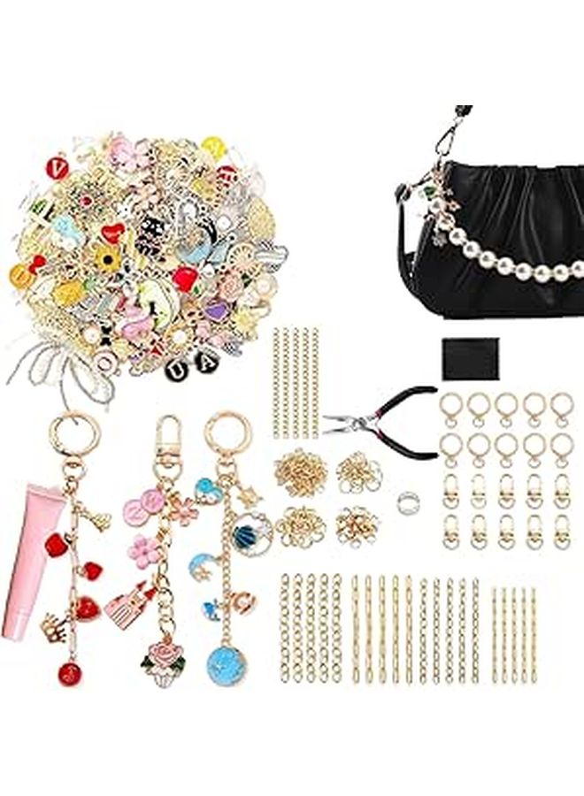 325 Pieces Charms Kit for Purses Art Projects Jewelry Making 10 Inch Keychain Supplies with Colorful Beads Durable Craft Kit Charms and Tools Set - Image 1