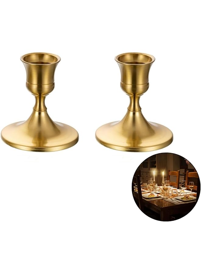 The Bros 2-Pack Candle Holders, Mini Candlestick Holder Vintage Metal Taper Candle Holders for Wedding Party Favor Festival Home Decoration (Golden) - Image 1