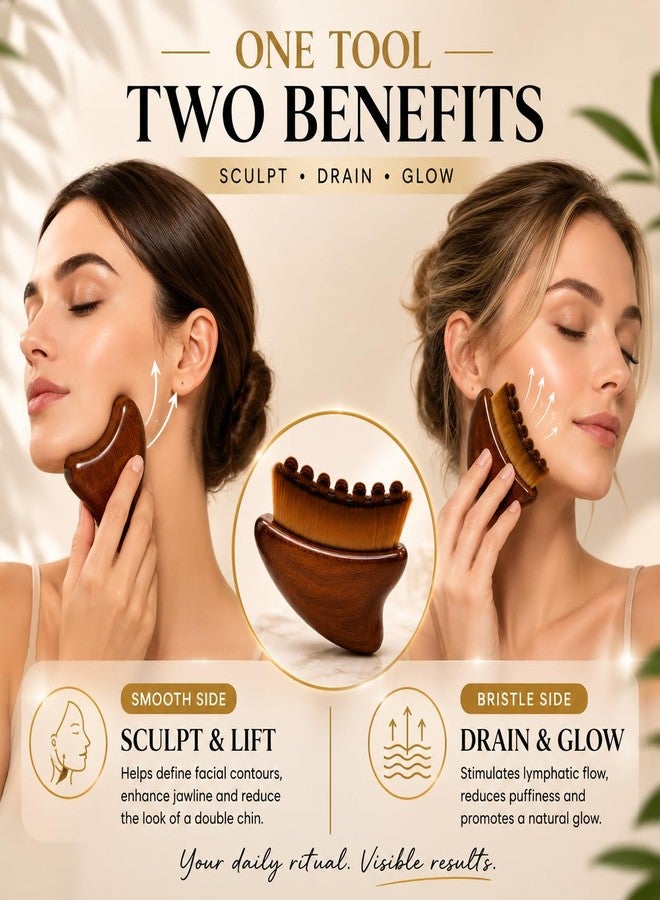 sezer 2Pack Lymphatic Contour Face Brush & Integrated Gua Sha Tool – Professional Facial Massage Brush with 0.075mm Ultra-Soft Micro-Bristles, Ergonomic Wood Aesthetic Design for Skin Sculpting - Image 5