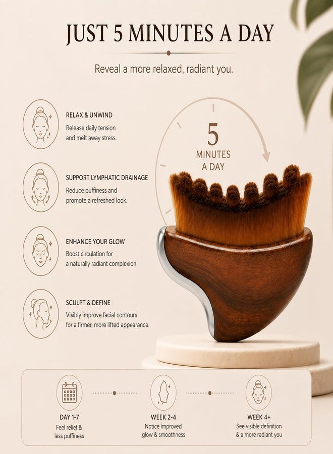 sezer 2Pack Lymphatic Contour Face Brush & Integrated Gua Sha Tool – Professional Facial Massage Brush with 0.075mm Ultra-Soft Micro-Bristles, Ergonomic Wood Aesthetic Design for Skin Sculpting - Image 4