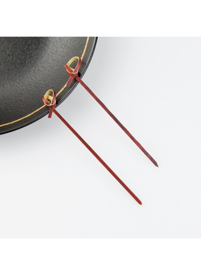 Candy Gourd Fruit Sticks Forks Flowers Fruit Plugs Cocktail Scissors Sticks Bouquet Kitchen Tableware Utensils-Color:12cm-Specifications:Red Tie Sign (100 PCs/bag)  - Image 1