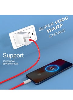 100W SuperVooc Charger for OnePlus 13 13R 12 12R 11 10Pro/10R, 100W Warp Charger for OnePlus 9Pro/9/8T/Nord 2T/9R/9RT/Nord N30/N20/N10/CE 3/CE 2 ,Super Fast USB C Wall Charger Block Replacement with 3.3ft Ultra Fast Type C Charging Cable