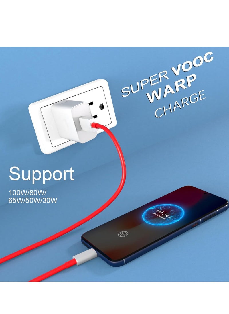 Generic - 100W SuperVooc Charger for OnePlus 13 13R 12 12R 11 10Pro/10R, 100W Warp Charger for OnePlus 9Pro/9/8T/Nord 2T/9R/9RT/Nord N30/N20/N10/CE 3/CE 2 ,Super Fast USB C Wall Charger Block Replacement with 3.3ft Ultra Fast Type C Charging Cable - Image 1