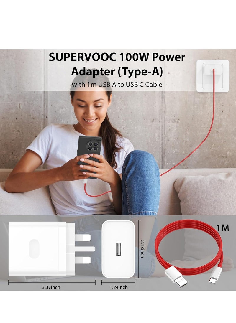 Generic - 100W SuperVooc Charger for OnePlus 13 13R 12 12R 11 10Pro/10R, 100W Warp Charger for OnePlus 9Pro/9/8T/Nord 2T/9R/9RT/Nord N30/N20/N10/CE 3/CE 2 ,Super Fast USB C Wall Charger Block Replacement with 3.3ft Ultra Fast Type C Charging Cable - Image 1