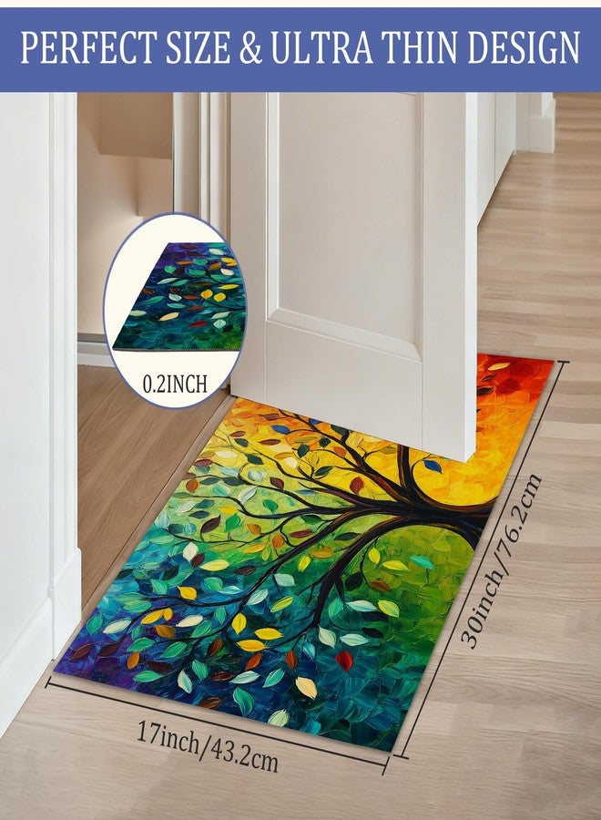 CXULIN Tree of Life Welcome Mat,Colorful Tree Indoor Rugs for Entryway,Anti-Slip Low Profile Doormats Porch Mats for Front Door Stairway Rug Living Room Floor Mat 30 x 17 Inch - Image 2