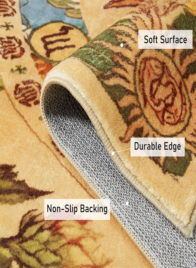Ouyattle Ultra Thin Washable Mystical Rugs Stain Resistant, Sun and Moon 5x7 Area Rugs Non Slip - Retro Yellow Hippie Floral Throw Rugs for Living Room Bedroom Entryway, Trendy Indie Dorm Tapestry Rug - Image 3