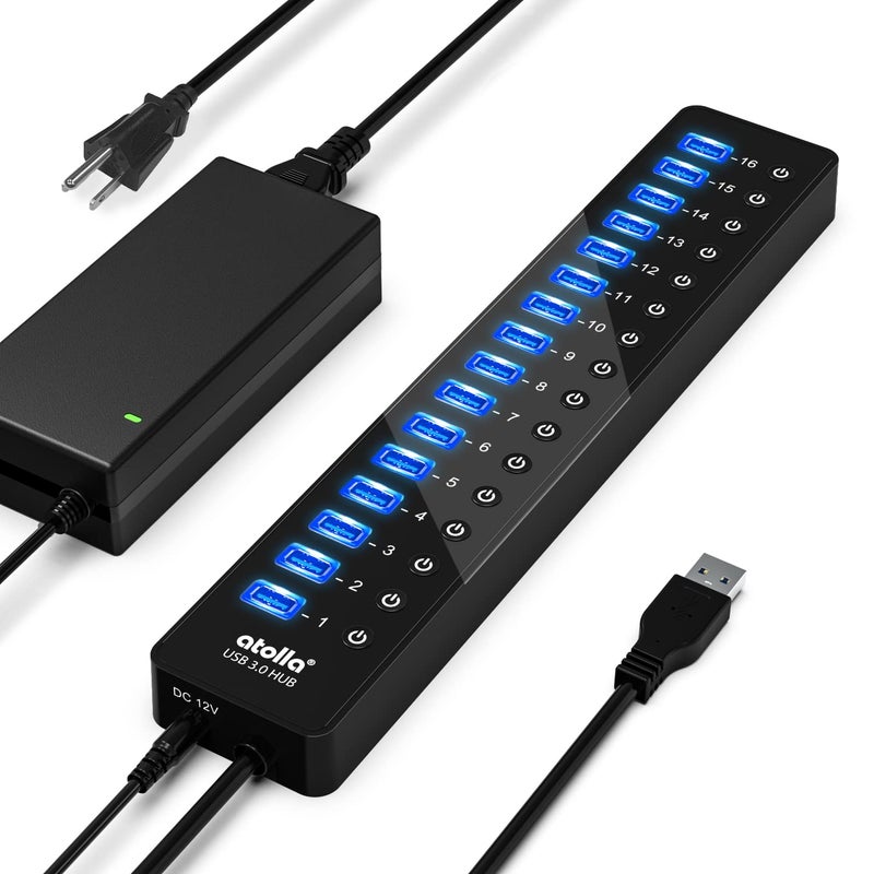 atolla Power USB Hub 3.0, atolla 16 Port USB Splitter with 12V/6A Power Adapter and Individual Switches, High-Speed Data Transfer for Laptop, PC, Mac, and More Devices - Image 1
